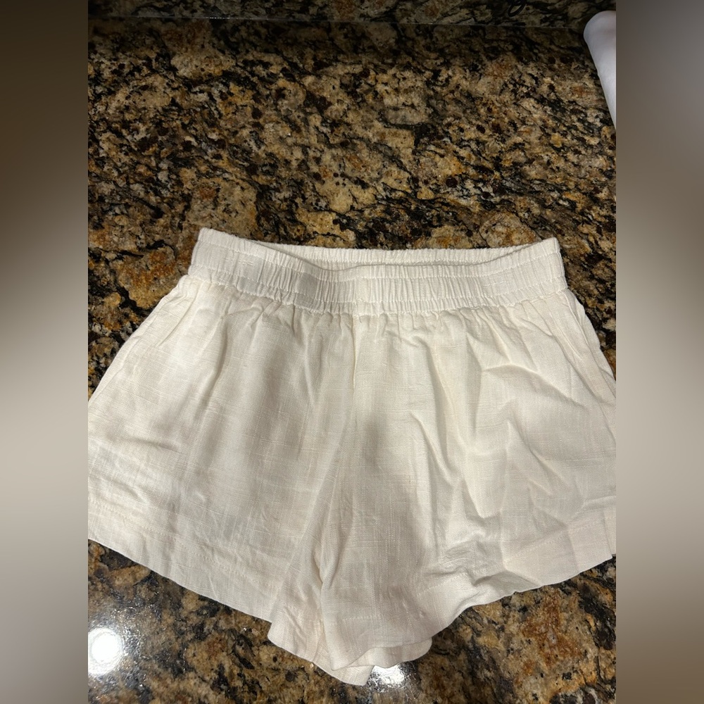 Princess Polly High Waist Cream Linen Shorts